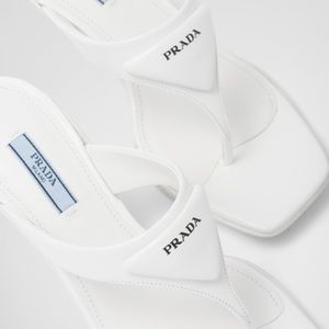Prada White Leather Mini High-Heel Flip Flop Thong Sandals Size 39 / US 9